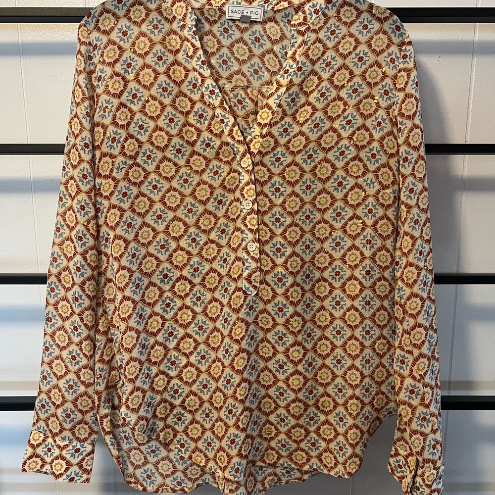 EUC Women's Sage & FIG, Small, Long Sleeve Spring/Summer Top, Lightweight, C21